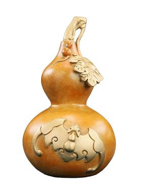 彩铜双钱葫芦摆件家居办公室桌面葫芦铜工艺品把玩件黄铜摆设