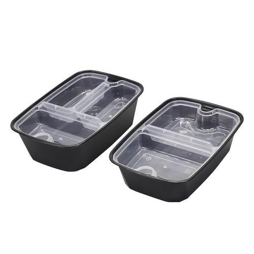 一次性打包盒饭菜分离美式双层方形外卖餐盒1500ml二三格加厚