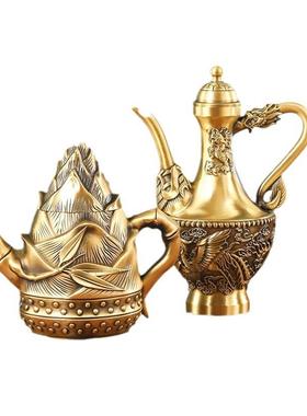 厂家黄铜茶壶酒壶茶具酒具山水龙凤壶泡茶壶