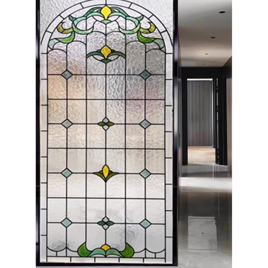 定制彩绘钢化玻璃艺术教堂焊接镶嵌欧式门窗吊顶隔断透光双面效果