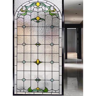 定制彩绘钢化玻璃艺术教堂焊接镶嵌欧式门窗吊顶隔断透光双面效果