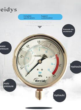 304不锈钢耐冲击压力Yn100B非高温压力表水压空气压力0-1.6/100Mp