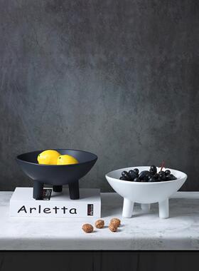 陶瓷三腿高水果盘现代斯堪的纳维亚Wabi-Sabi风格小吃托盘储存盘