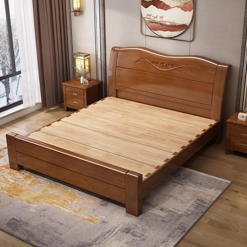 现代简约实木床1.8米主卧大床1.5米双人床储物出租房专用经济型床