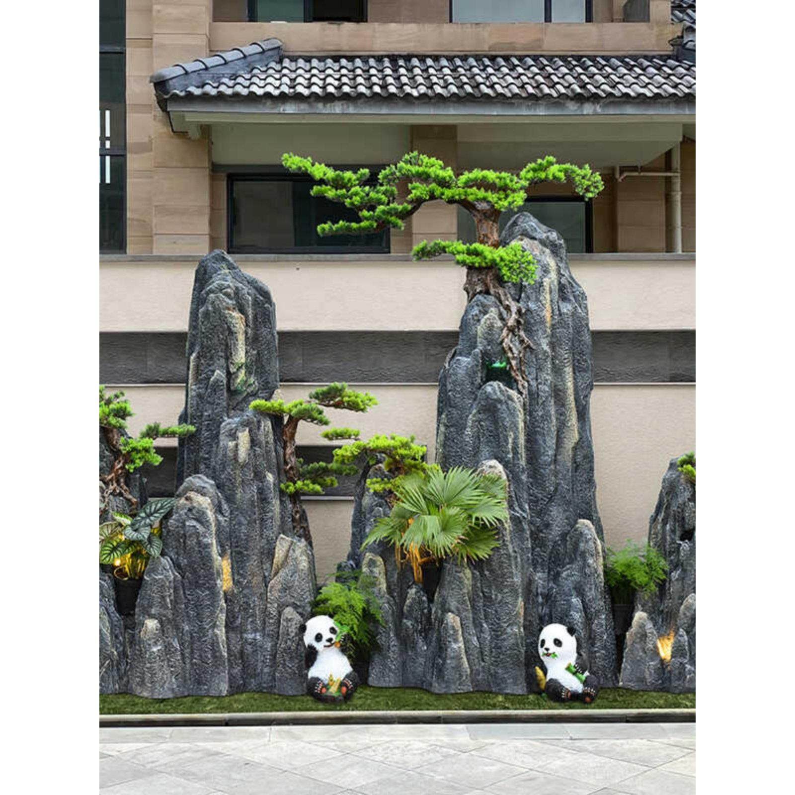 彷真假山石头造景中式庭院布置鱼池装饰酒店开业迎客松绿植摆件,家居饰品,户外/庭院摆件,淘宝优惠券,粉丝福利购,淘宝优惠卷