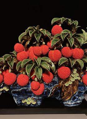 石湾公仔陶瓷荔枝摆件玄关客厅电视柜满堂红装饰品乔迁新居送礼品