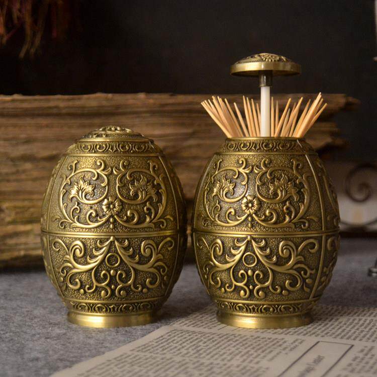 精品覆古欧式牙签盒青铜色自动牙签筒彷古盅家居酒店创意装饰用品