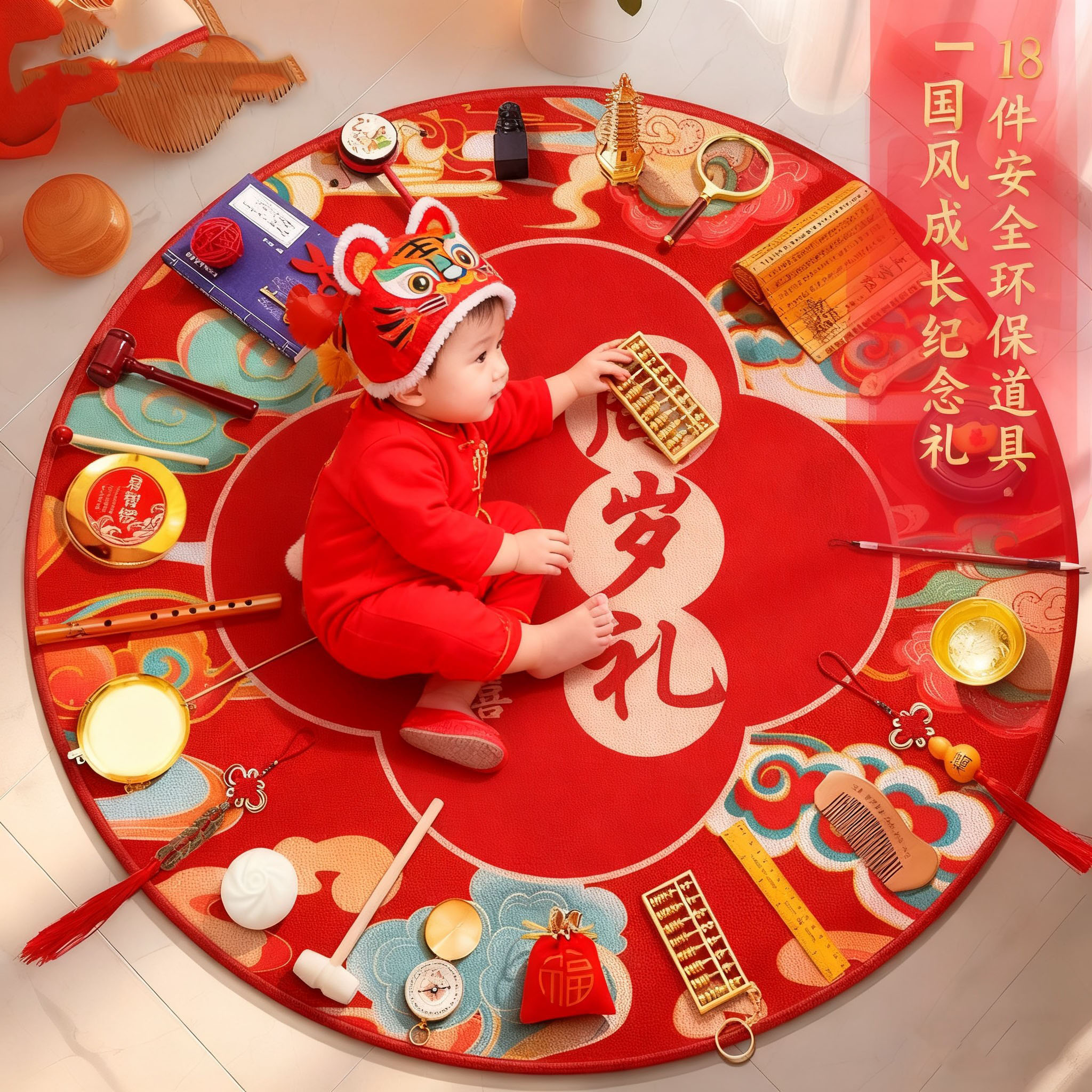 宝宝满月生日宴抓周道具摆件布置