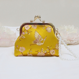 中式复古手提零钱包  百搭国风旗袍单肩斜挎女包 日常宴会口金包