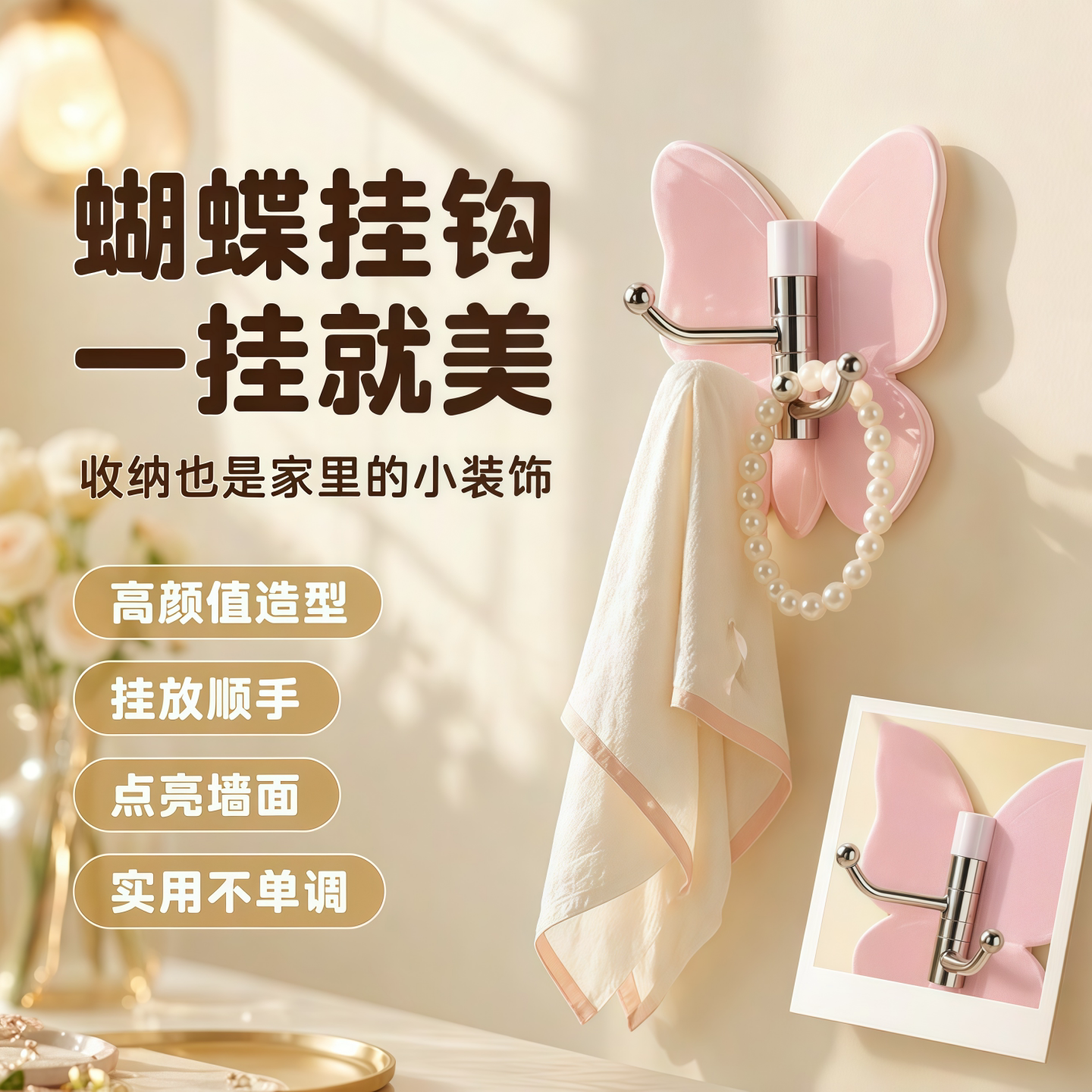 旋转蝴蝶免打孔强力无痕三连钩
