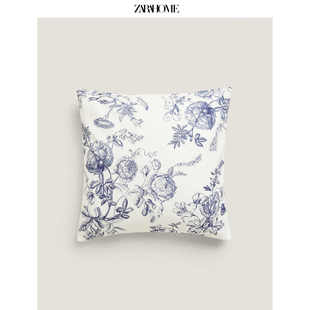 43332008400 蓝色花卉印花沙发纯棉靠垫套抱枕套不含芯 Home Zara