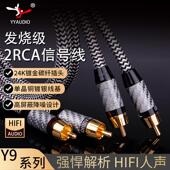 杨阳 RCA双莲花头音频信号线音响发烧单晶铜镀银二对二功放连接线