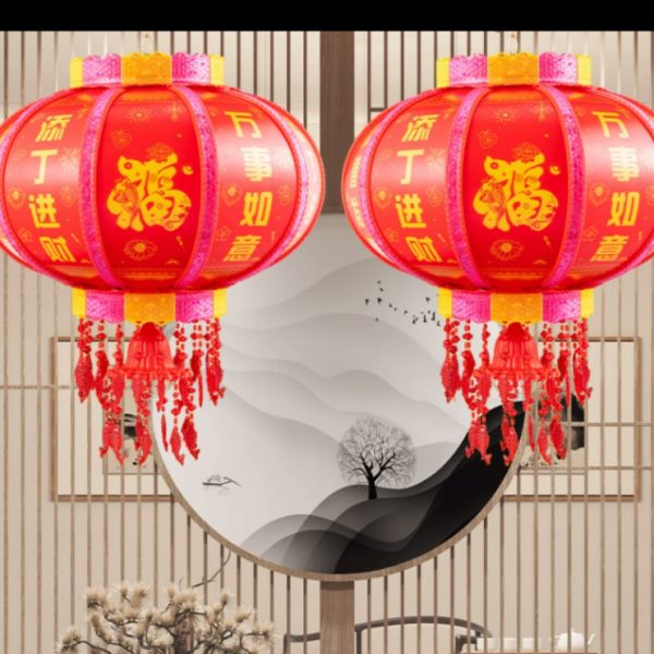 2024龙年七彩led旋转走马灯一对阳台大门口挂红灯笼吊灯春节装饰