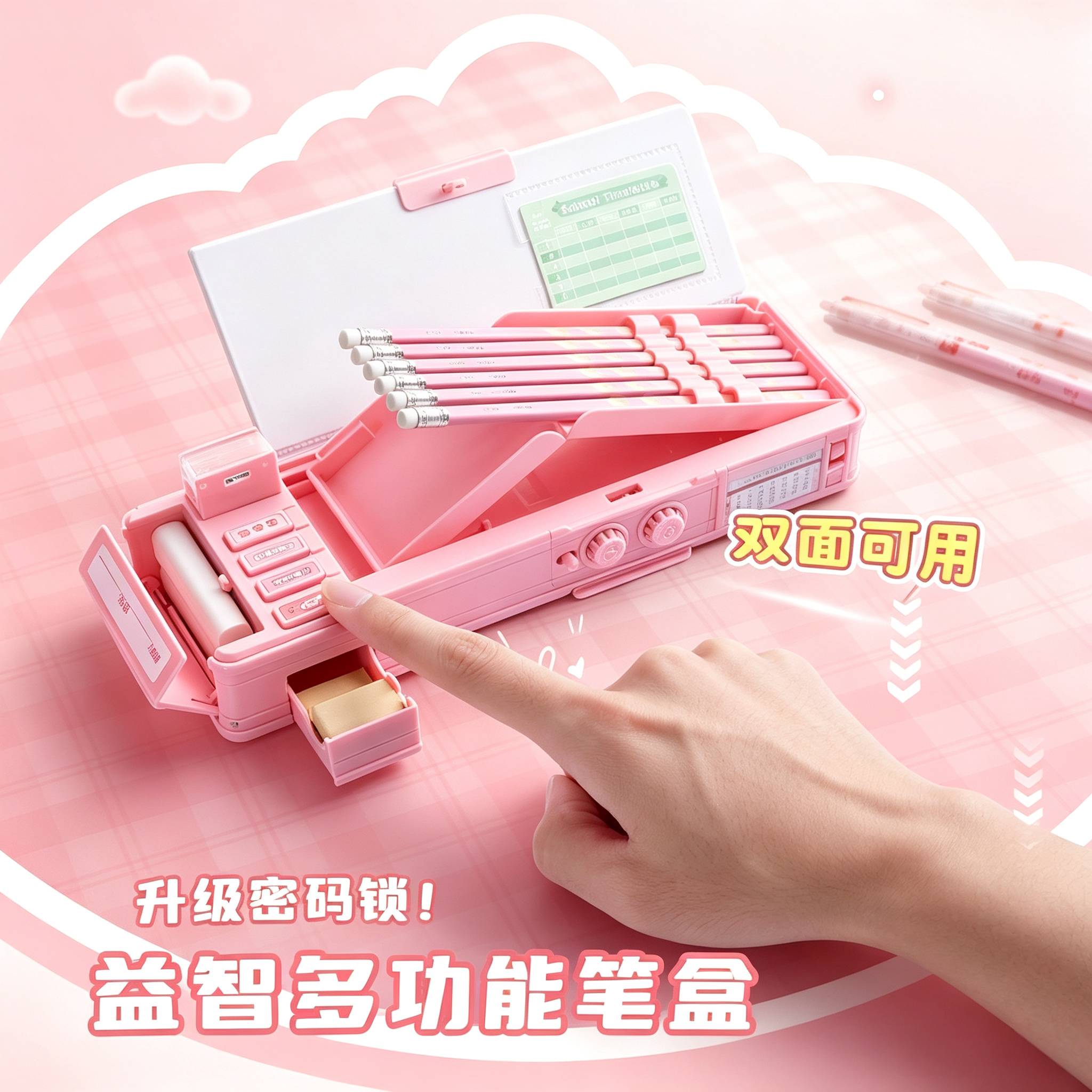 多功能密码双层文具盒儿童卡通