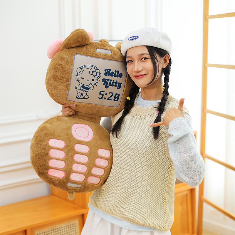 新款黑皮猫咪翻盖手机造型抱枕可爱电话沙发靠枕儿童女生礼物娃娃