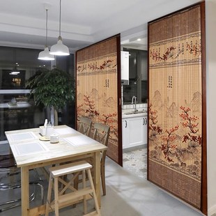 家用简易古风免打孔折叠 精品推拉竹帘子窗帘卷帘厨房空调隔断中式