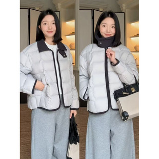 郭九九呢气质简约撞色拼接显瘦鹅绒服外套冬季 上衣休闲弯刀裤