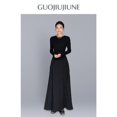 秋冬连衣裙郭九九呢修身显瘦