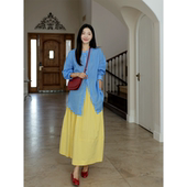 百搭伞摆半裙 春季 郭九九呢100%苎麻明媚轻薄飘逸宽松长款 衬衫