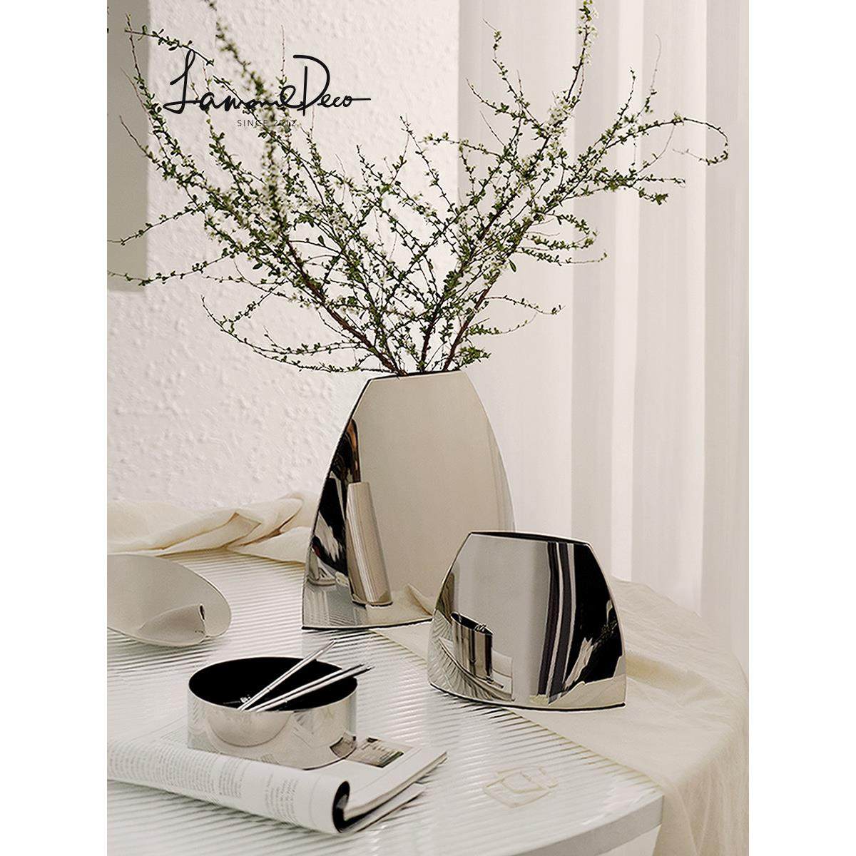 LamomeDeco现代轻奢不锈钢花器摆件家居客厅电视柜茶几装饰品花瓶,家居饰品,果盘/果篓,淘宝优惠券,粉丝福利购,淘宝优惠卷