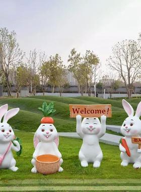 户外卡通可爱兔子摆件动物雕塑玻璃钢草坪花园公园景区景观装饰