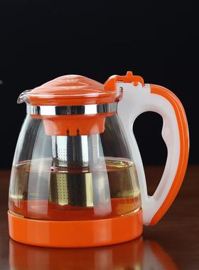 橙色家用大容量食品级耐热加厚玻璃茶壶过滤水壶水杯茶具