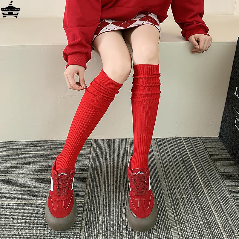 红袜子长筒本命年女袜纯棉红色中筒袜过膝小腿袜新娘袜喜庆结婚袜