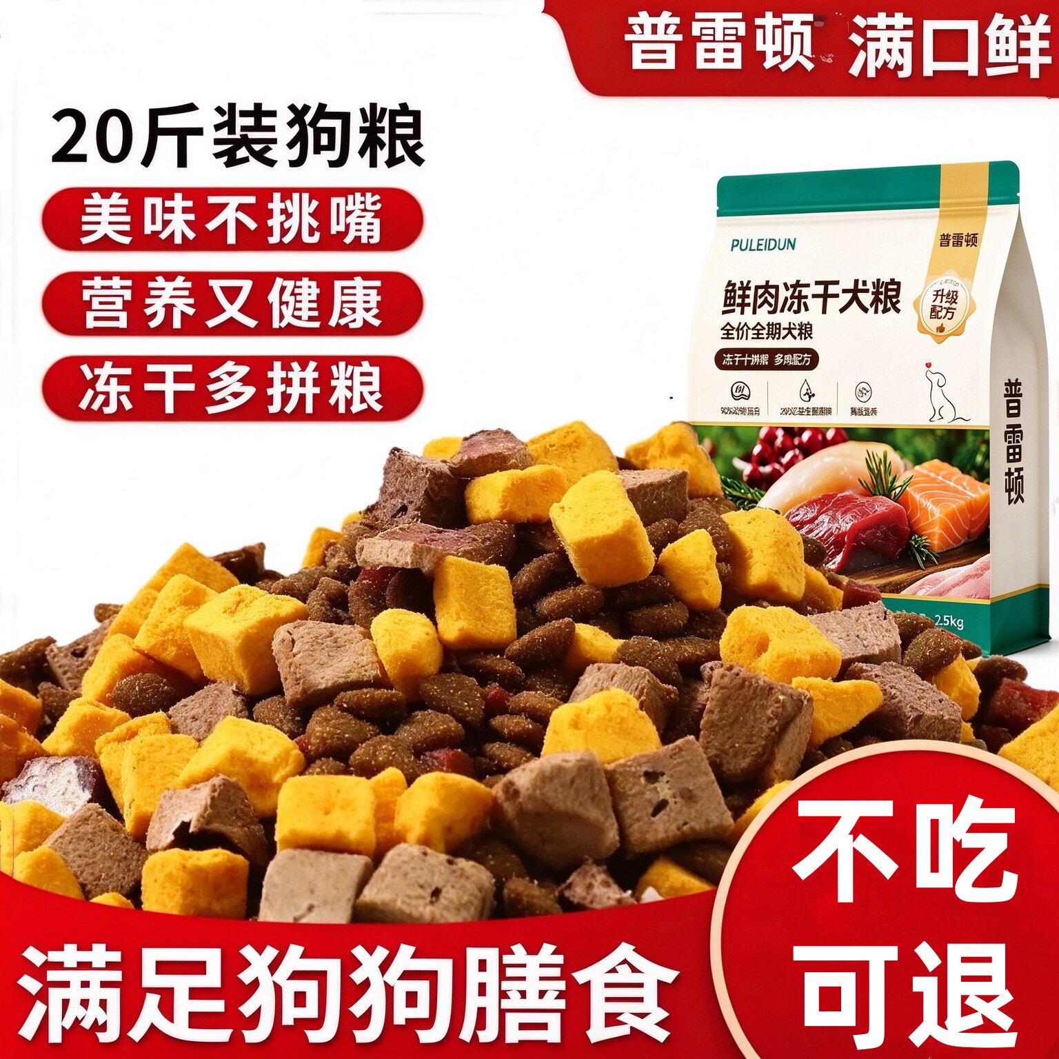 冻干狗粮40斤全犬通用型狗粮20斤装泰迪金毛补钙成犬幼犬批发10斤