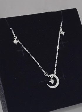 999纯银月亮银项链女星星吊坠