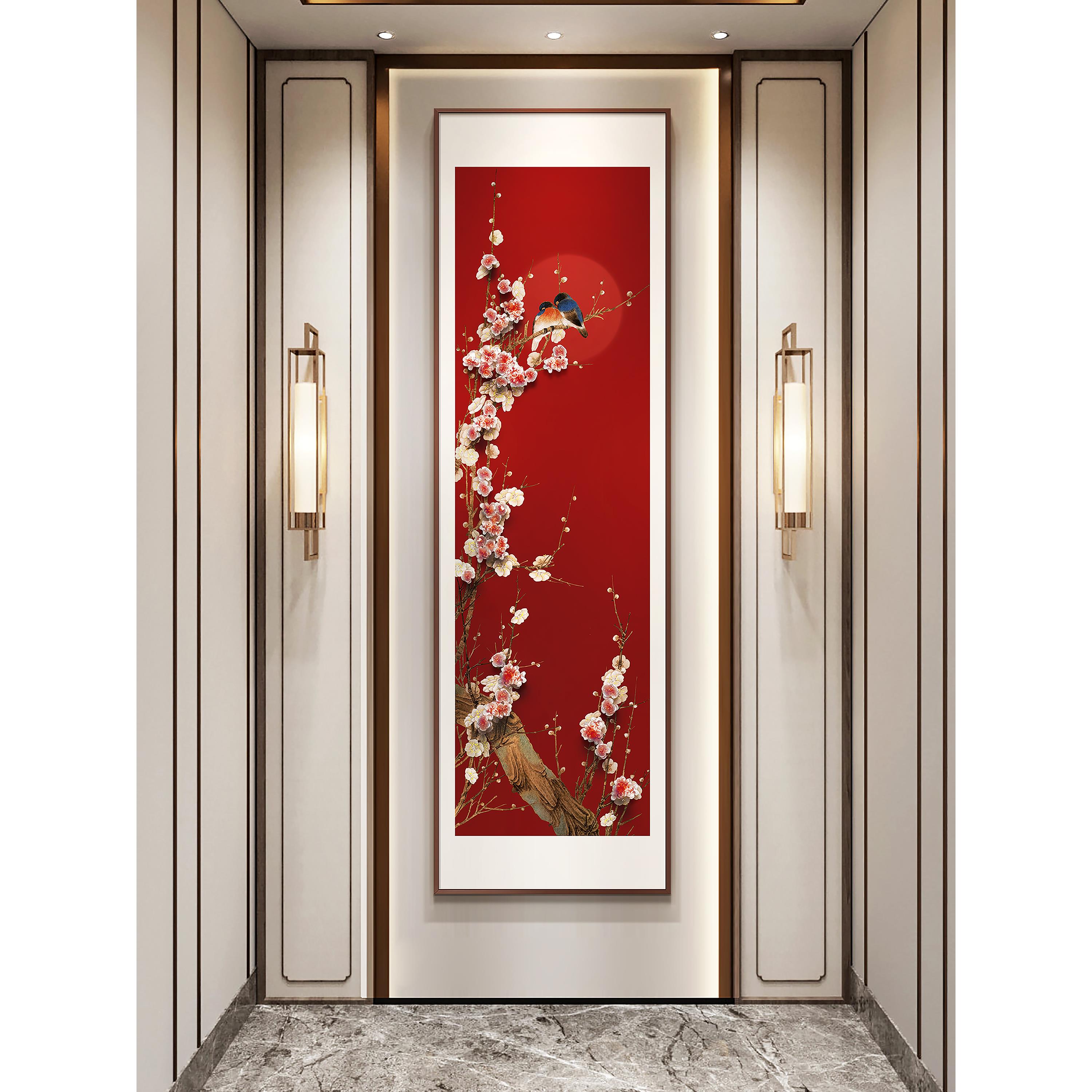 新中国风入口大厅装饰画喜鹊登美酒店餐厅过道走廊竖版实体立体挂图片