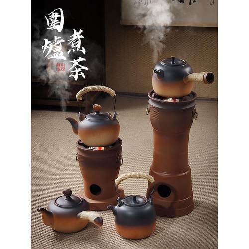 复古落地煮炭炉高款烟囱碳电两用老式小火炉取暖木炭烧水功夫茶炉