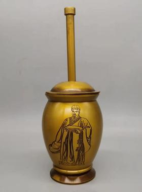 黄铜捣药罐碓对窝研磨中草药用品压蒜器华佗捣碎器工艺礼品摆饰中