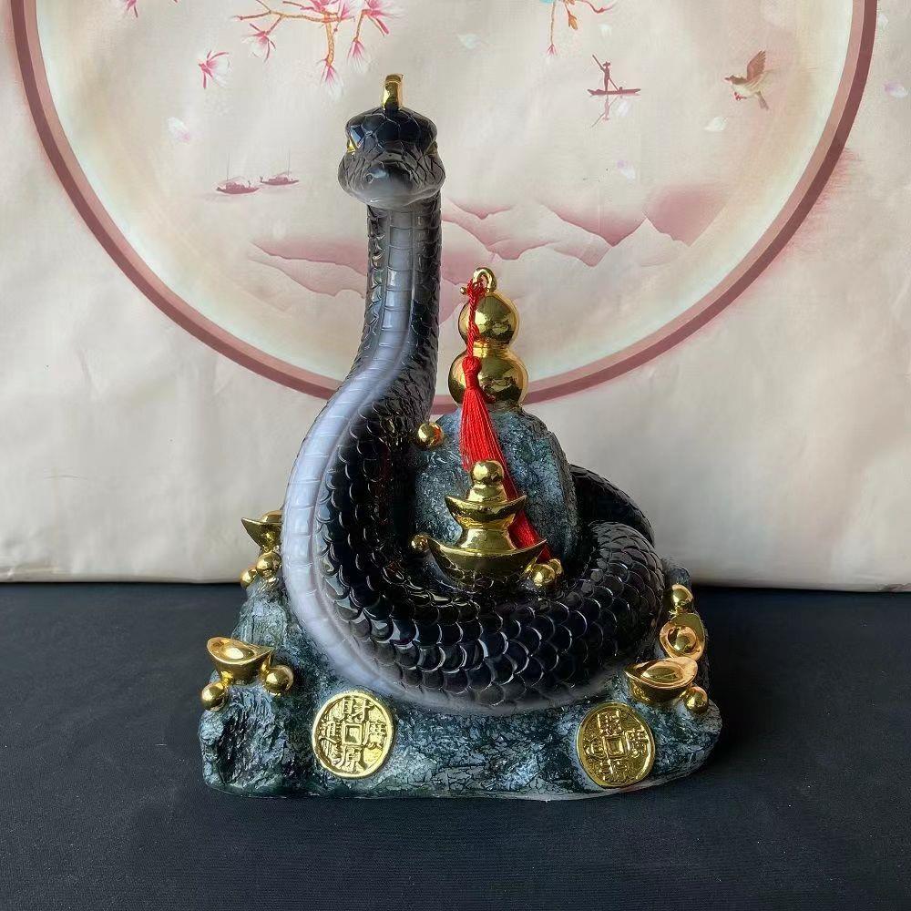 合成汉白玉黑色蟒蛇真身神像家用客厅灵蛇佛像居家供奉佛堂摆件
