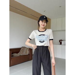 褶皱显瘦直筒裤 张阿星 撞色正肩天丝短袖 氧气少女 2024新款