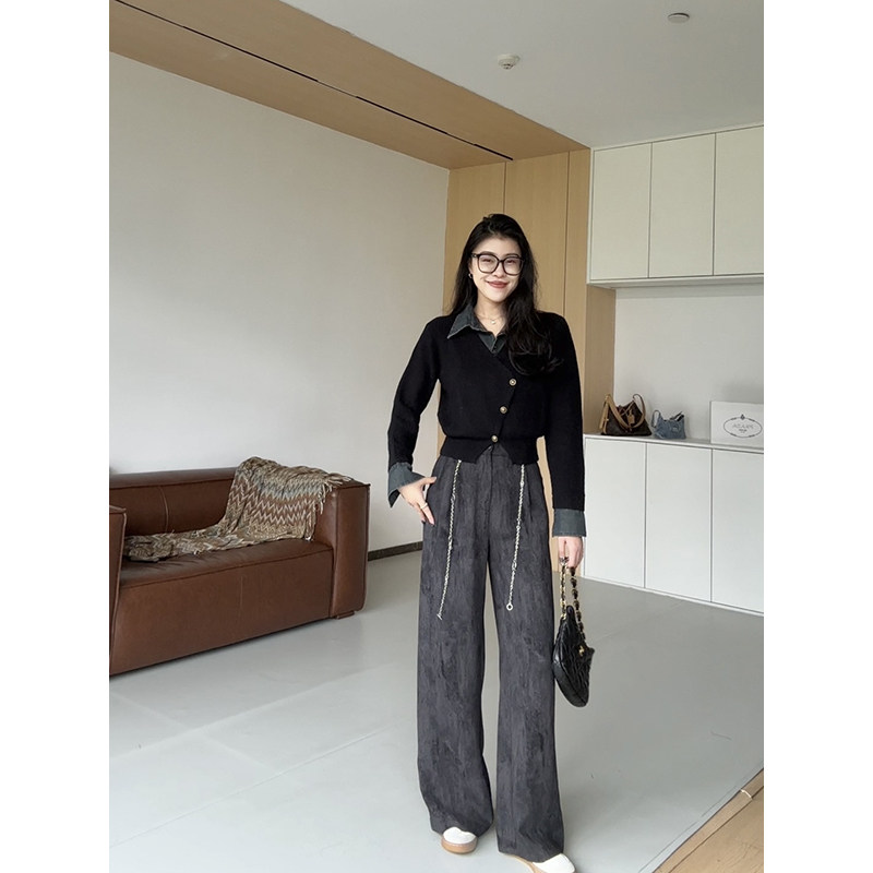 张阿星【柏林迷雾】假两件翻领拼色收腰上衣腰链高腰百搭直筒裤,女装/女士精品,时尚套装,淘宝优惠券,粉丝福利购,淘宝优惠卷