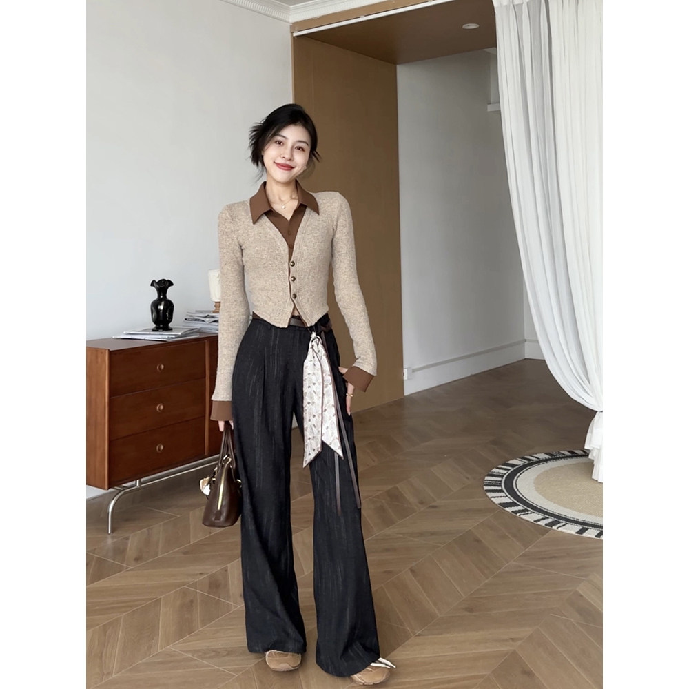 张阿星【加州旧刊】复古老钱风撞色拼接Polo衬衫+飘带垂感直筒裤,女装/女士精品,时尚套装,淘宝优惠券,粉丝福利购,淘宝优惠卷