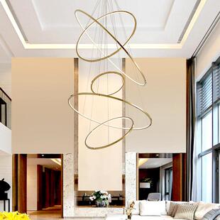高客主厅灯现轻奢感跨境环形旋转挑家居别墅楼梯吊灯简代约