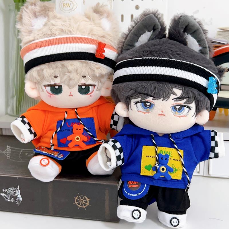 [新品]现货正品20cm无属性棉花娃娃衣服男娃娃穿帅酷发带套装