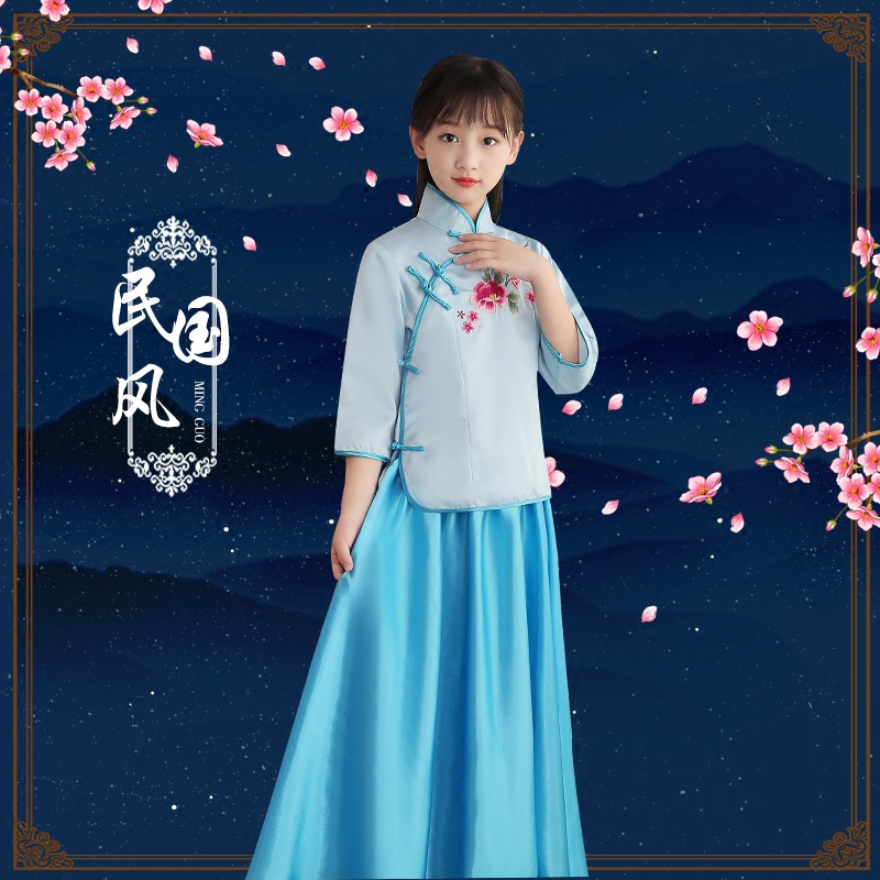 清苍！120-150码中国风民国风女童古筝中秋节演出服套装