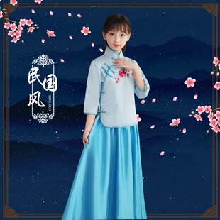 清苍!120-150码中国风民国风女童古筝中秋节演出服套装