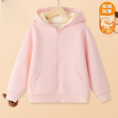 110-160码ZWS童装男女童加绒外套秋冬款连帽开衫拉链衫外套