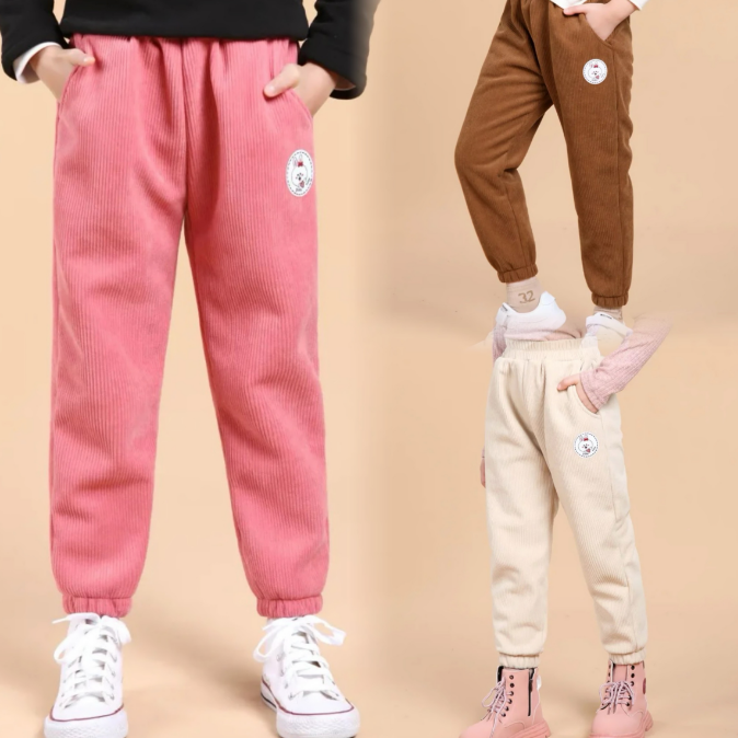 110-160码小猪家加绒加厚秋冬耐磨保暖儿童灯芯绒男女童裤子