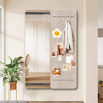 diy毛毡板隐藏式推拉全身镜软木板隐形穿衣镜暗藏挂墙镜子奶油风