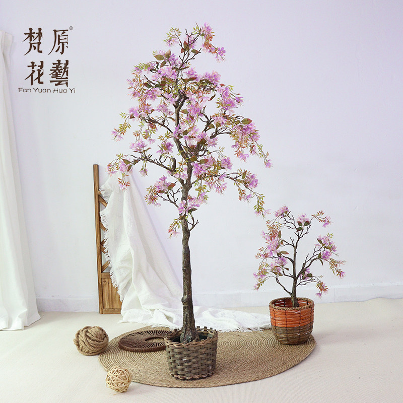 仿真植物客厅造景室内绿植景观仿海棠花木假树落地盆Y栽组合装饰