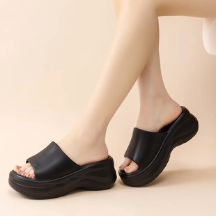 一字拖踩屎感防滑居家户外凉拖鞋 外穿时尚 女夏季 6CM增高厚底拖鞋