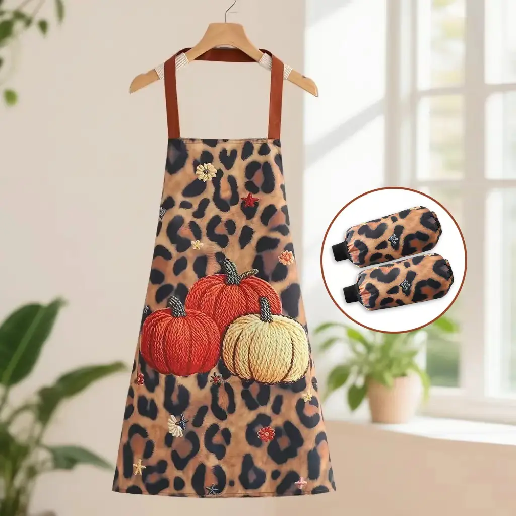 【围裙+套袖】南瓜围裙3D印花仿编织风防水防油耐脏家用厨房围裙,家庭/个人清洁工具,围裙,淘宝优惠券,粉丝福利购,淘宝优惠卷