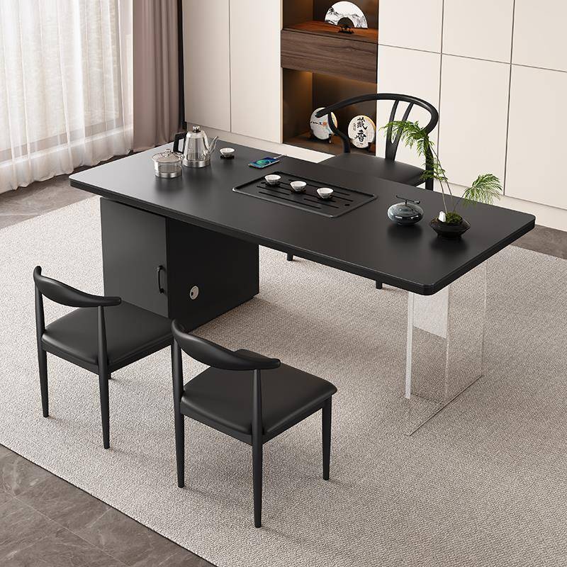 亚克力悬浮茶桌阳台家用茶台现代极简风烧水壶一体轻奢茶桌椅组合