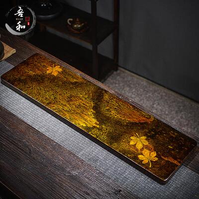 吾和漆器茶具 福州大漆手工飘漆枫叶茶台干泡台 黑檀木茶盘礼盒装