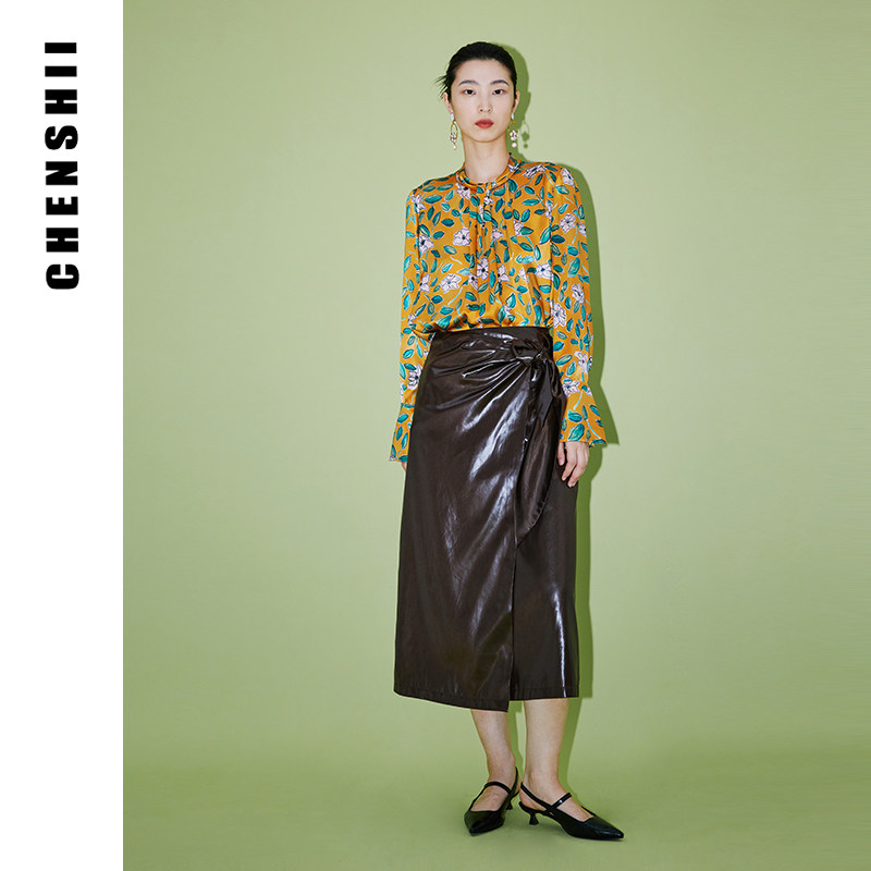 CHENSHII官方 春夏新款时尚设计感裹身式绑带半裙A字裙女