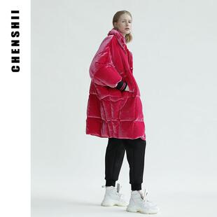 白鸭绒羽绒服女款 高领丝绒宽松中长款 新款 CHENSHII官方2024冬季